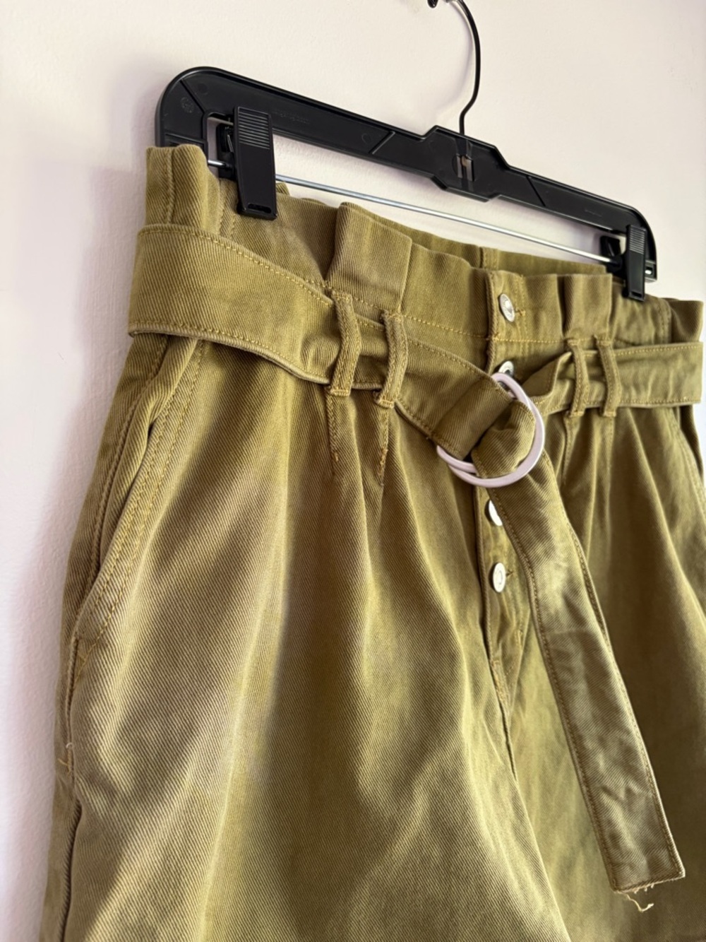 Free People Cindy Moss Green Paperbag Waist Denim Shorts Size 8 - Picture 2 of 6